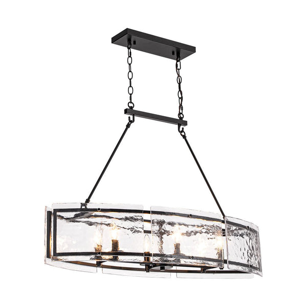 Thehouselights - 6 - Light Ice Glass Linear Island Chandelier - Chandelier - Black - 
