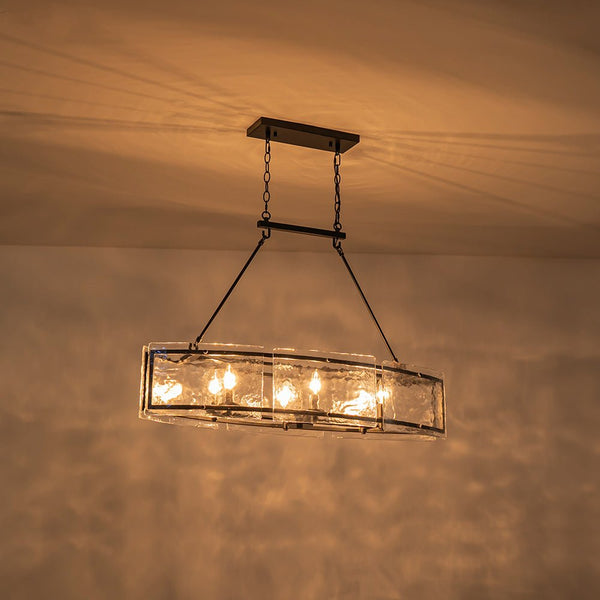 Thehouselights - 6 - Light Ice Glass Linear Island Chandelier - Chandelier - Black - 