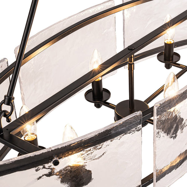 Thehouselights - 6 - Light Ice Glass Linear Island Chandelier - Chandelier - Black - 