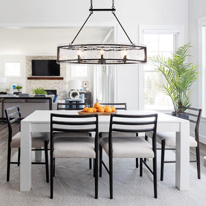 Thehouselights - 6 - Light Ice Glass Linear Island Chandelier - Chandelier - Black - 