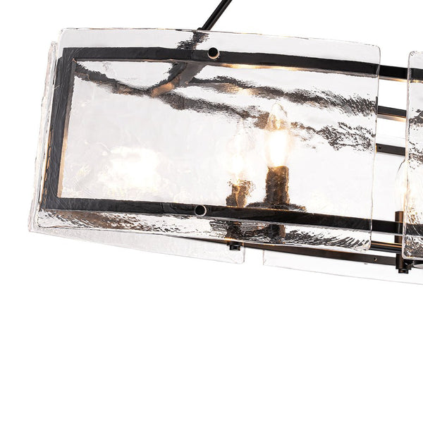 Thehouselights - 6 - Light Ice Glass Linear Island Chandelier - Chandelier - Black - 