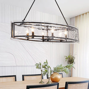 Thehouselights - 6 - Light Ice Glass Linear Island Chandelier - Chandelier - Black - 