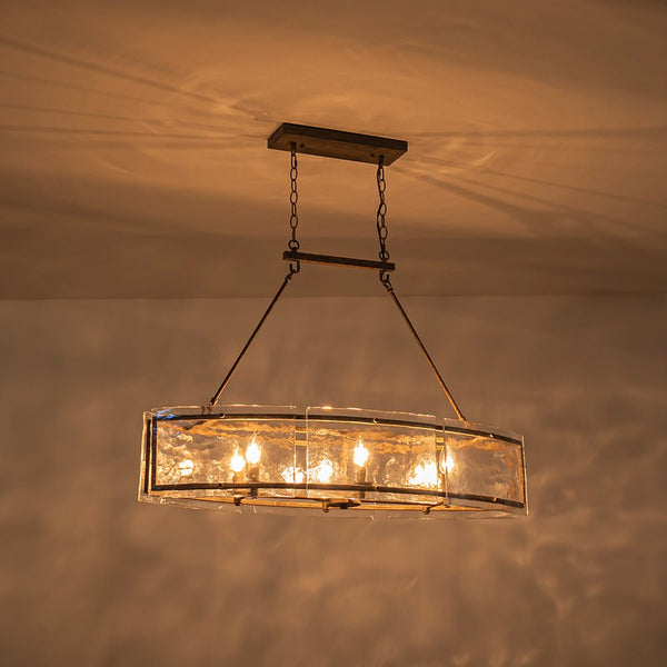 Thehouselights - 6 - Light Ice Glass Linear Island Chandelier - Chandelier - Dark Rusty - 