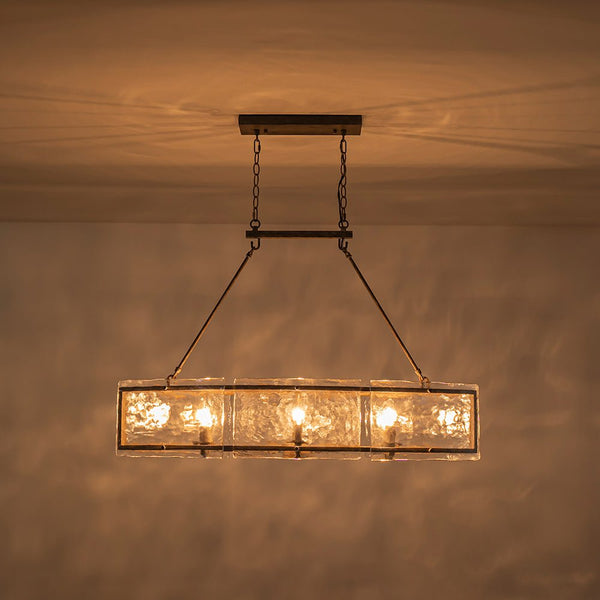 Thehouselights - 6 - Light Ice Glass Linear Island Chandelier - Chandelier - Dark Rusty - 