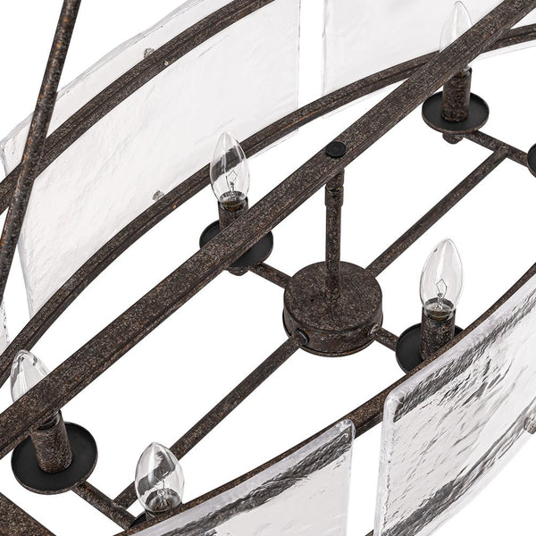 Thehouselights - 6 - Light Ice Glass Linear Island Chandelier - Chandelier - Dark Rusty - 