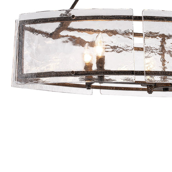 Thehouselights - 6 - Light Ice Glass Linear Island Chandelier - Chandelier - Dark Rusty - 