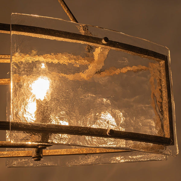 Thehouselights - 6 - Light Ice Glass Linear Island Chandelier - Chandelier - Dark Rusty - 