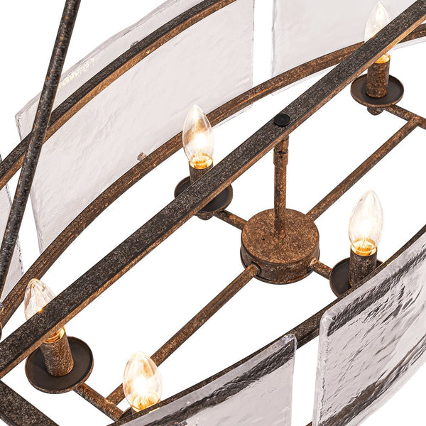 Thehouselights - 6 - Light Ice Glass Linear Island Chandelier - Chandelier - Dark Rusty - 