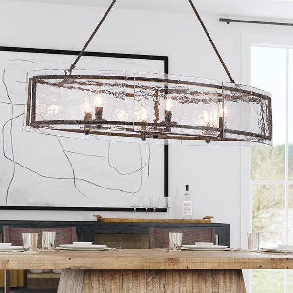 Thehouselights - 6 - Light Ice Glass Linear Island Chandelier - Chandelier - Dark Rusty - 