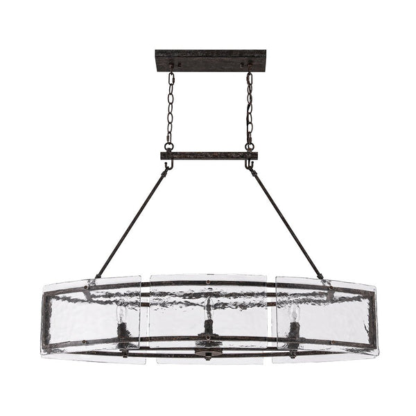 Thehouselights - 6 - Light Ice Glass Linear Island Chandelier - Chandelier - Dark Rusty - 