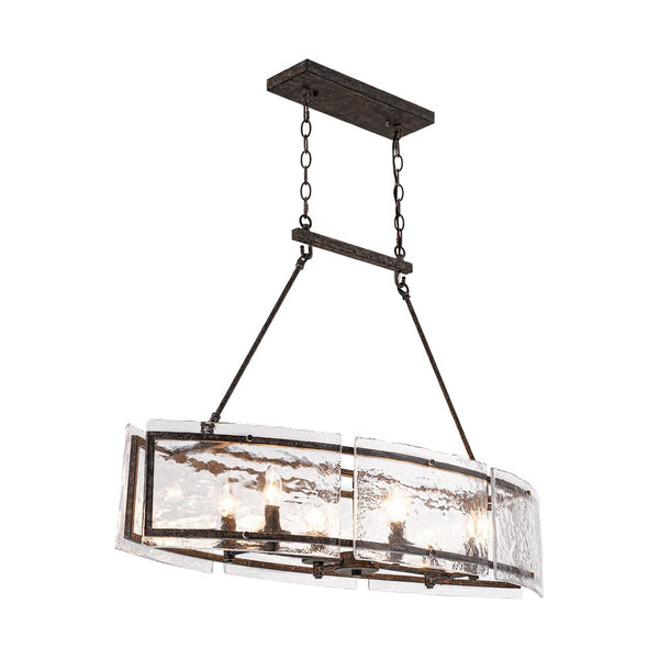 Thehouselights - 6 - Light Ice Glass Linear Island Chandelier - Chandelier - Dark Rusty - 