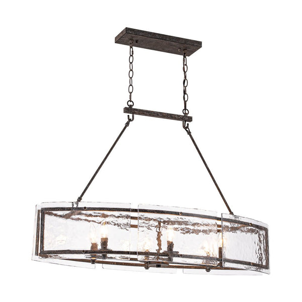 Thehouselights - 6 - Light Ice Glass Linear Island Chandelier - Chandelier - Dark Rusty - 