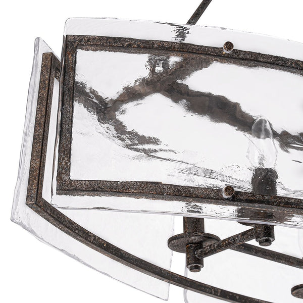 Thehouselights - 6 - Light Ice Glass Linear Island Chandelier - Chandelier - Dark Rusty - 