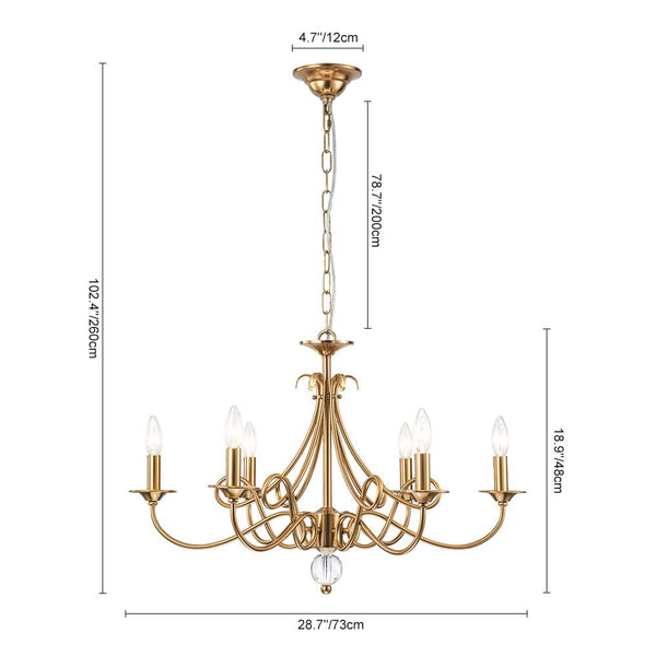 Thehouselights - 6 - Light Modern Brass Candle Chandelier - Chandelier - Brass - 