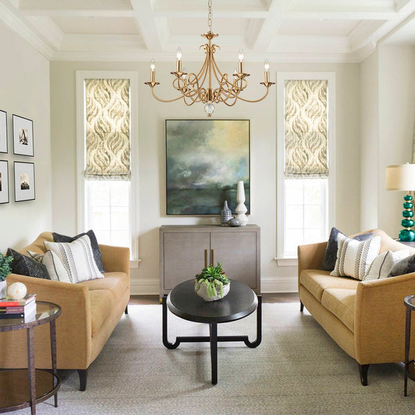 Thehouselights - 6 - Light Modern Brass Candle Chandelier - Chandelier - Brass - 