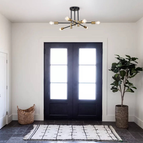 Thehouselights-6/8 Light Black Sputnik Semi Flush Mount-Ceiling Light-6-Light-