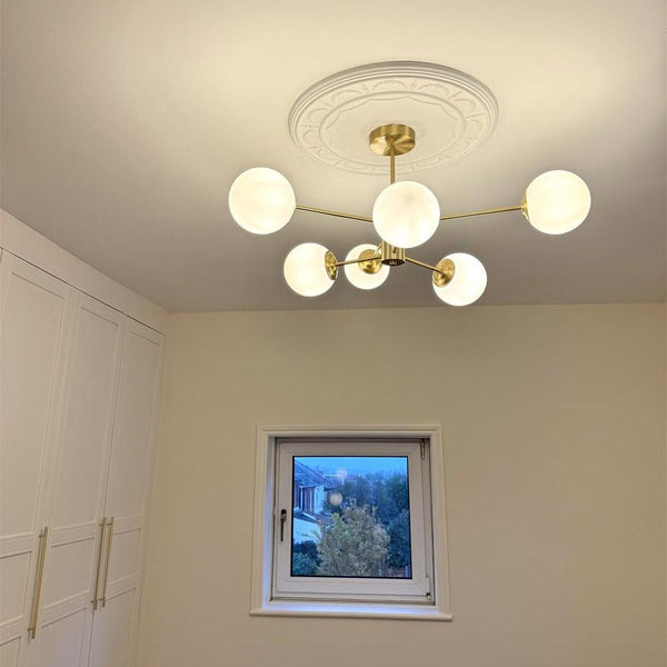 6/8/12-Light Mid-Century Modern Opal White Glass Globe Chandelier
