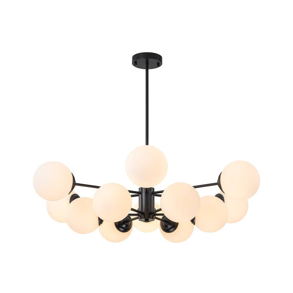 Thehouselights - 6/8/12 - Light Mid - Century Modern Opal White Glass Globe Chandelier - Chandelier - 12 - Light - Black