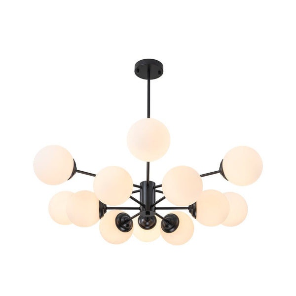 Thehouselights - 6/8/12 - Light Mid - Century Modern Opal White Glass Globe Chandelier - Chandelier - 12 - Light - Black