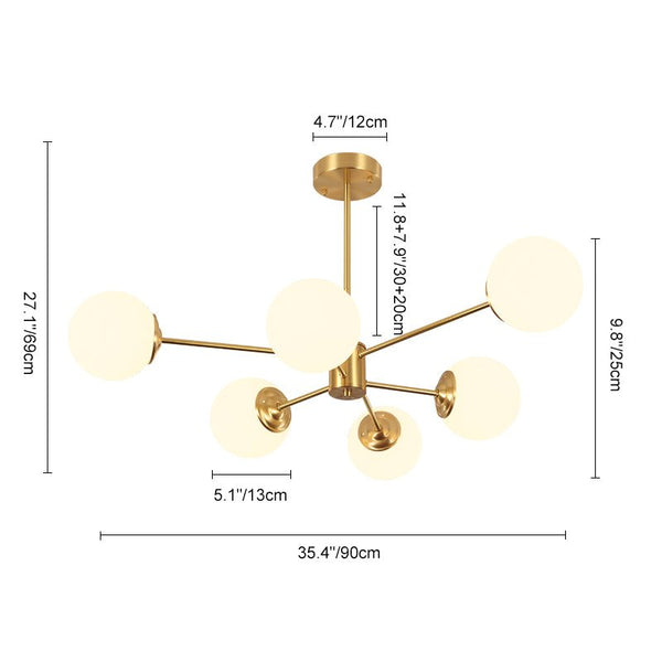 Thehouselights - 6/8/12 - Light Mid - Century Modern Opal White Glass Globe Chandelier - Chandelier - 6 - Light - 