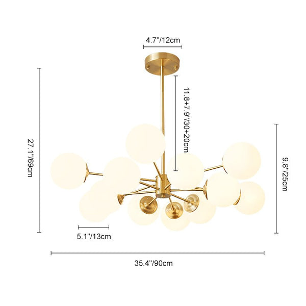 Thehouselights - 6/8/12 - Light Mid - Century Modern Opal White Glass Globe Chandelier - Chandelier - 6 - Light - 