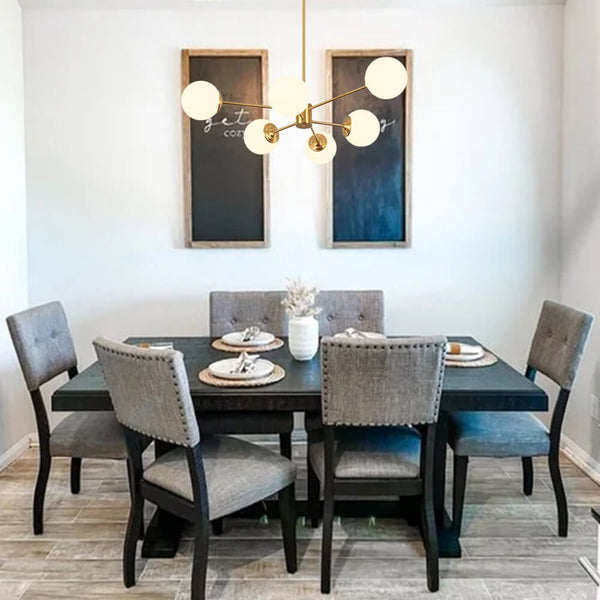 Thehouselights - 6/8/12 - Light Mid - Century Modern Opal White Glass Globe Chandelier - Chandelier - 6 - Light - 