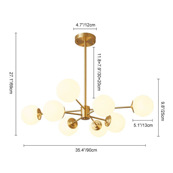 Thehouselights - 6/8/12 - Light Mid - Century Modern Opal White Glass Globe Chandelier - Chandelier - 6 - Light - 