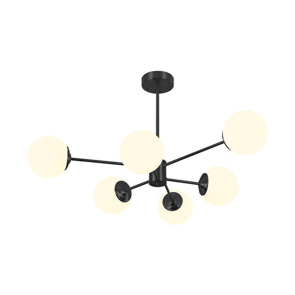 Thehouselights - 6/8/12 - Light Mid - Century Modern Opal White Glass Globe Chandelier - Chandelier - 6 - Light - Black