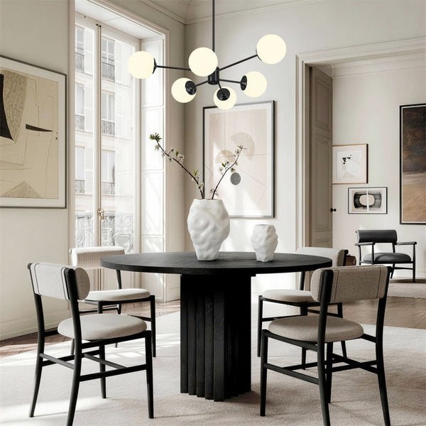 Thehouselights-6/8/12-Light Mid-Century Modern Opal White Glass Globe Chandelier-Chandelier-6-Light-Black(Special Offer)