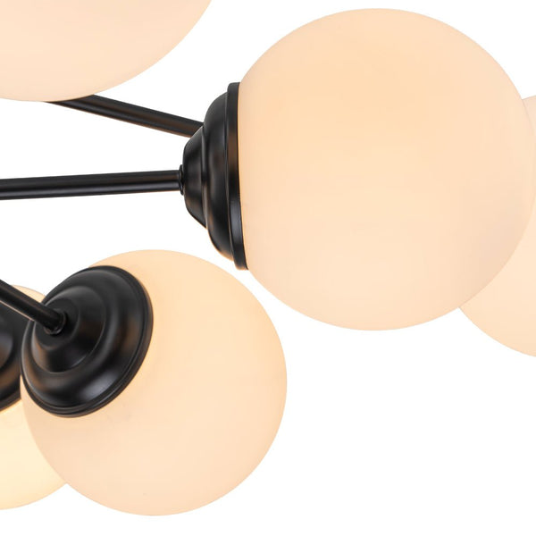 Thehouselights - 6/8/12 - Light Mid - Century Modern Opal White Glass Globe Chandelier - Chandelier - 8 - Light - Black