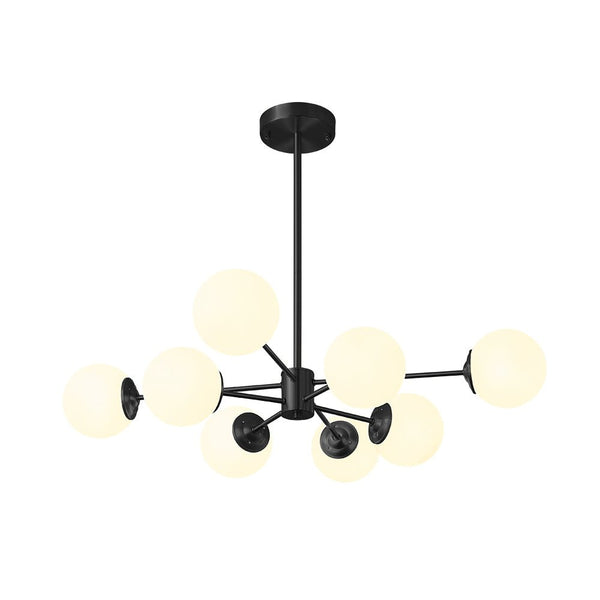 Thehouselights - 6/8/12 - Light Mid - Century Modern Opal White Glass Globe Chandelier - Chandelier - 8 - Light - Black