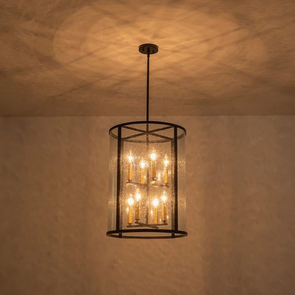 Thehouselights - 8 - Light Cylinder 2 - Tier Glass Chandelier Pendant Light - Pendant - Black - 