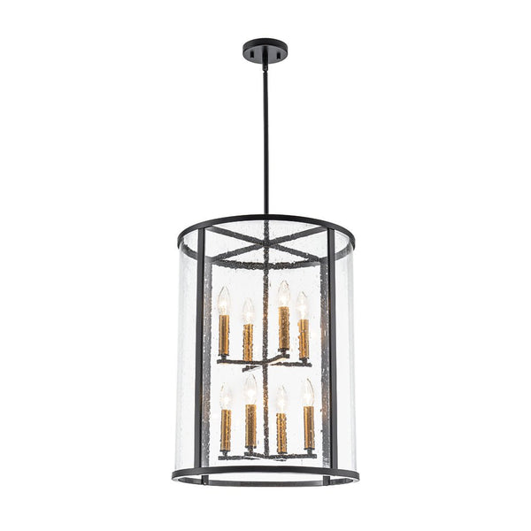 Thehouselights - 8 - Light Cylinder 2 - Tier Glass Chandelier Pendant Light - Pendant - Black - 