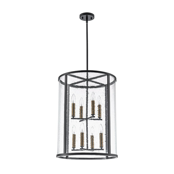 Thehouselights - 8 - Light Cylinder 2 - Tier Glass Chandelier Pendant Light - Pendant - Black - 