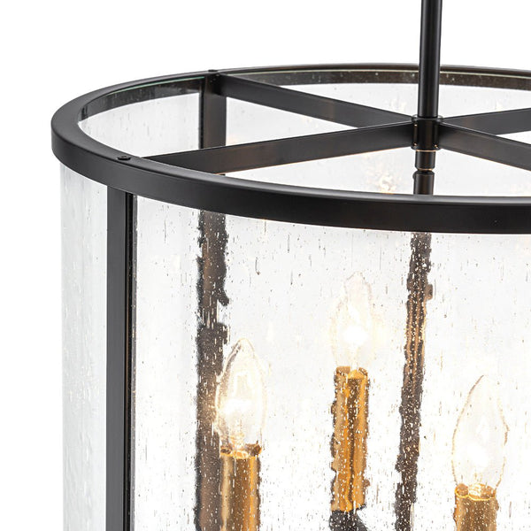 Thehouselights - 8 - Light Cylinder 2 - Tier Glass Chandelier Pendant Light - Pendant - Black - 