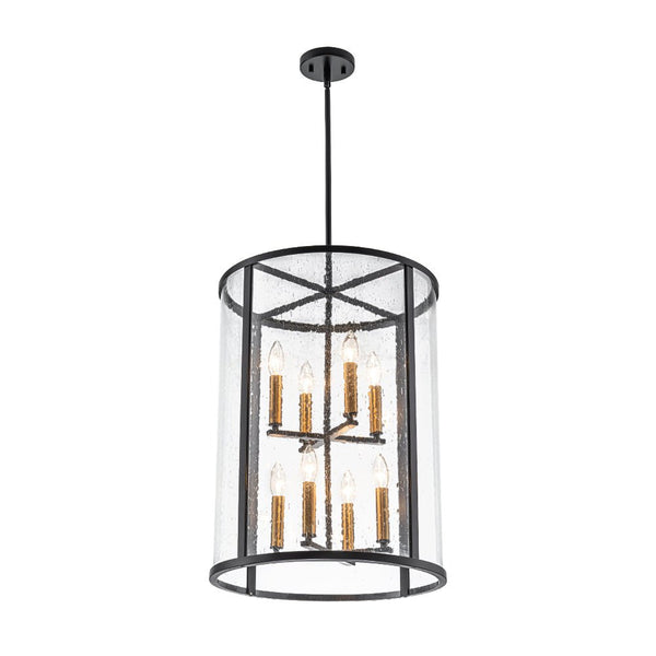 Thehouselights - 8 - Light Cylinder 2 - Tier Glass Chandelier Pendant Light - Pendant - Black - 