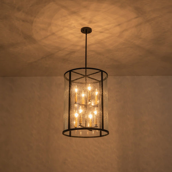 Thehouselights - 8 - Light Cylinder 2 - Tier Glass Chandelier Pendant Light - Pendant - Black - 