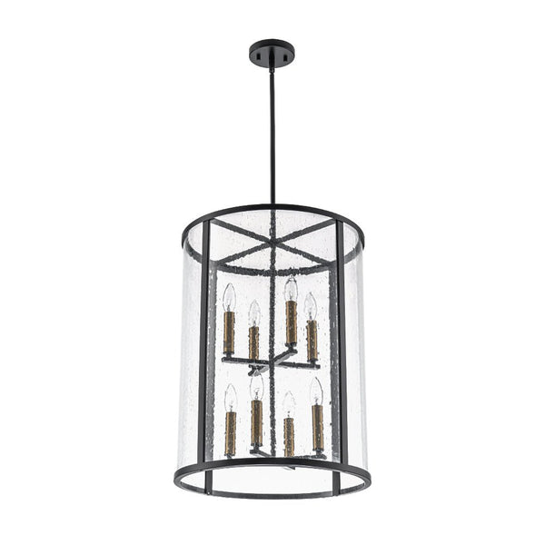 Thehouselights - 8 - Light Cylinder 2 - Tier Glass Chandelier Pendant Light - Pendant - Black - 