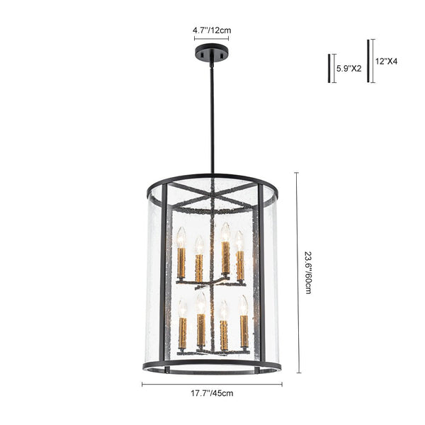 Thehouselights - 8 - Light Cylinder 2 - Tier Glass Chandelier Pendant Light - Pendant - Black - 