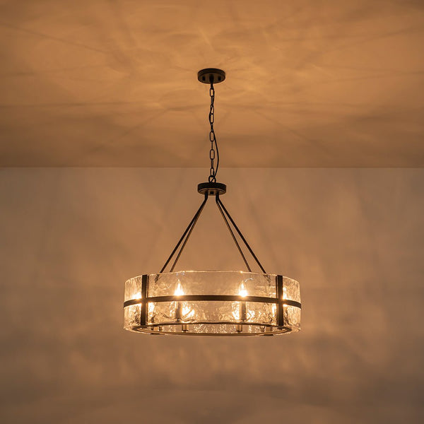 Thehouselights - 8 - Light Glass Round Chandelier Pendant Light - Chandelier - Black - 