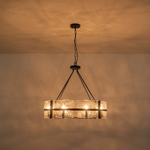 Thehouselights - 8 - Light Glass Round Chandelier Pendant Light - Chandelier - Black - 