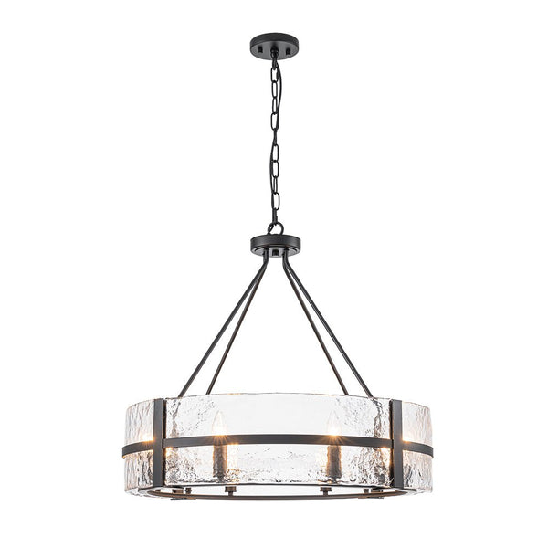 Thehouselights - 8 - Light Glass Round Chandelier Pendant Light - Chandelier - Black - 