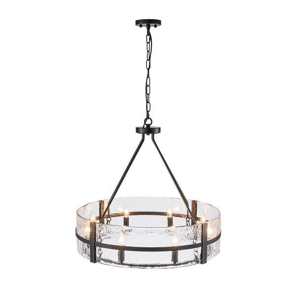 Thehouselights - 8 - Light Glass Round Chandelier Pendant Light - Chandelier - Black - 