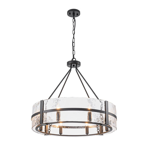 Thehouselights - 8 - Light Glass Round Chandelier Pendant Light - Chandelier - Black - 