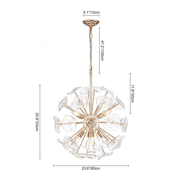 Thehouselights-8-Light Glass Sunburst Sputnik Chandelier-Chandelier-Gold-