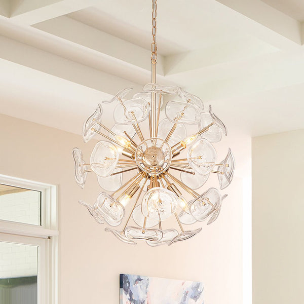 Thehouselights-8-Light Glass Sunburst Sputnik Chandelier-Chandelier-Gold-