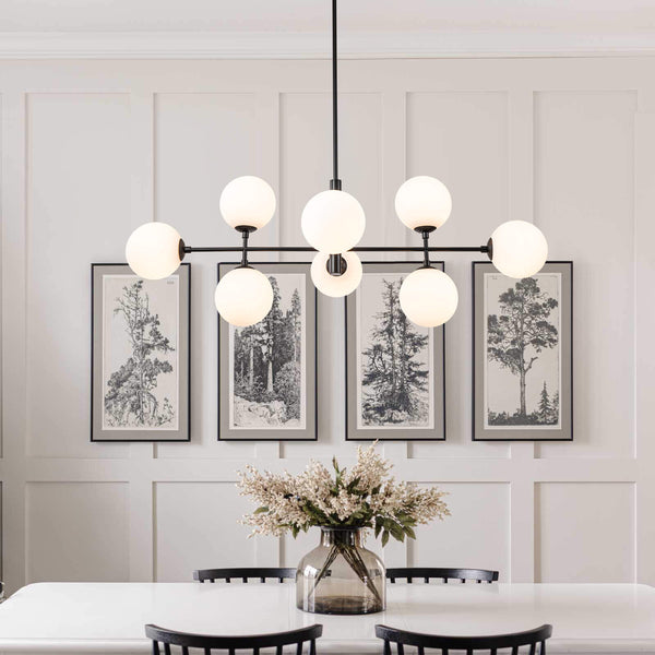 8-Light Linear Opal Glass Chandelier