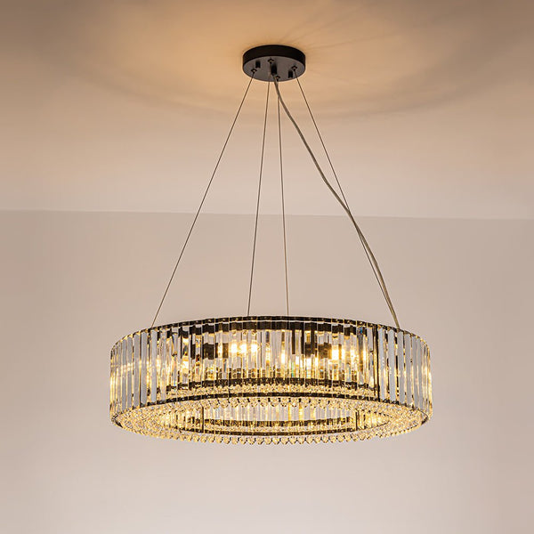 Thehouselights-8-Light Modern Round Crystal Chandelier-Chandelier-Black-