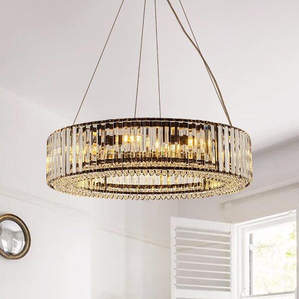 Thehouselights - 8 - Light Modern Round Crystal Chandelier - Chandelier - Black - 