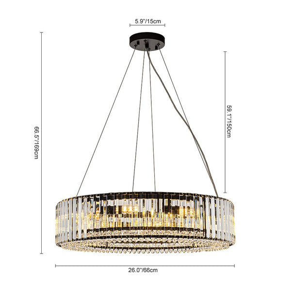 Thehouselights-8-Light Modern Round Crystal Chandelier-Chandelier-Black-
